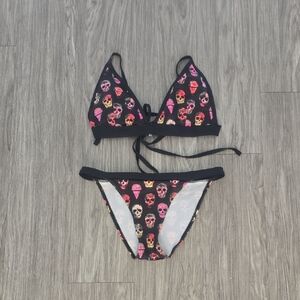 69 Slam M Bottom L Top Skull Ice Cream Cones Black Pink Yellow Orange Bikini Set